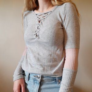 Maurices Gray and Pink Tight Fit Long Sleeve